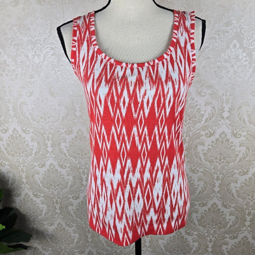 Chico's Size 1 (US Medium) Orange White Chevron Stripe Sleeveless Cotton Tank